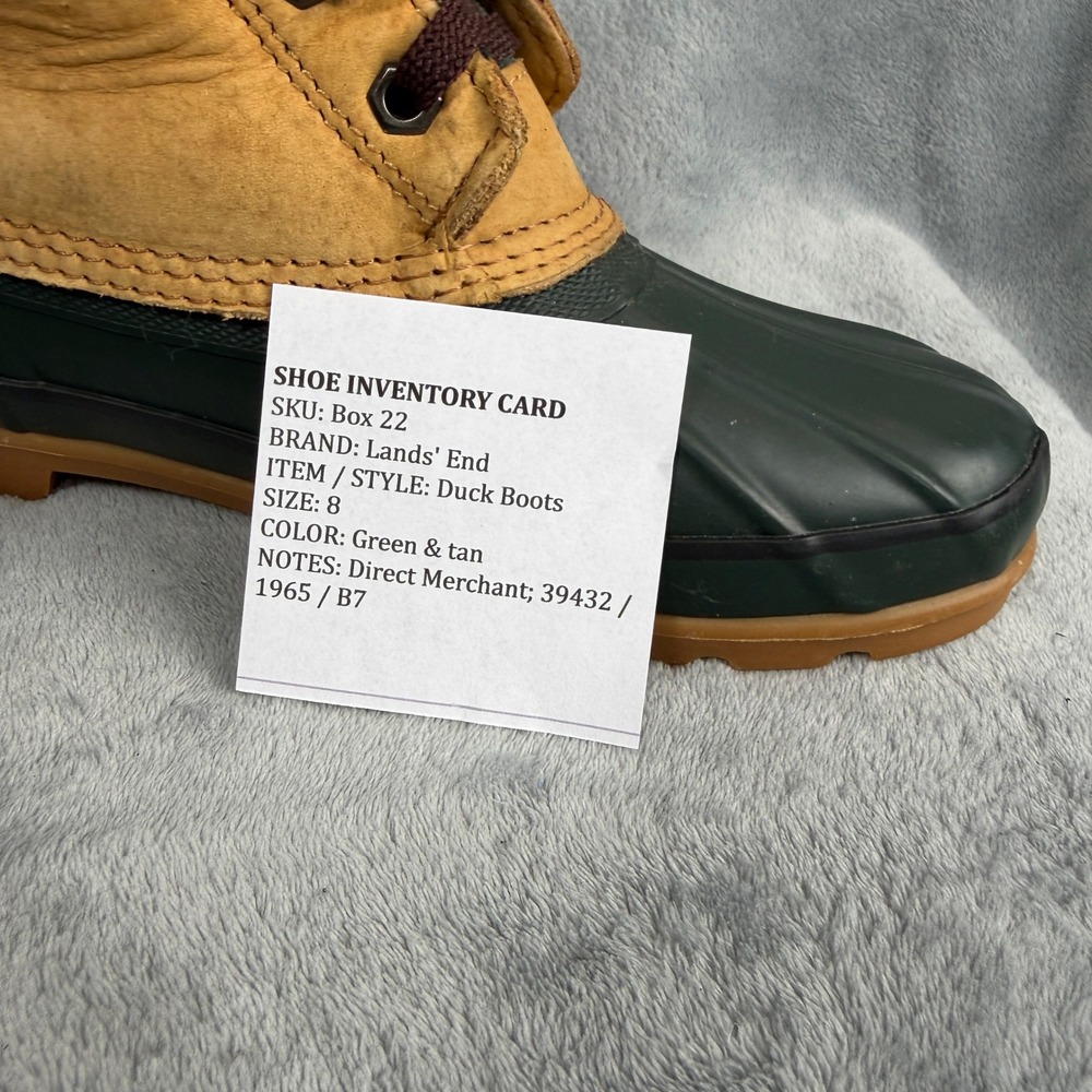 Lands End Women 8 Green Tan Duck Boots Waterproof Leather Utility Gorpcore 39432